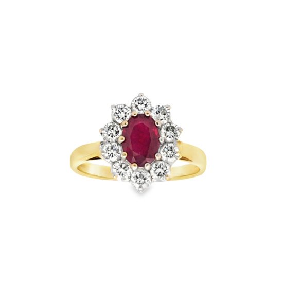 Pre Owned 18ct Ruby and Diamond Cluster Ring ZU902